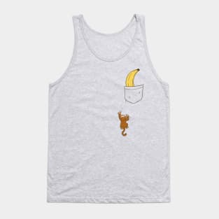 Cute monkey climbing up to banana in pocket design Tank Top